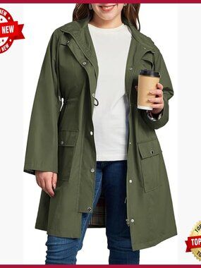 Plus Size Waterproof Rain Jacket Hooded Trench Coat Windbreaker Outdoor